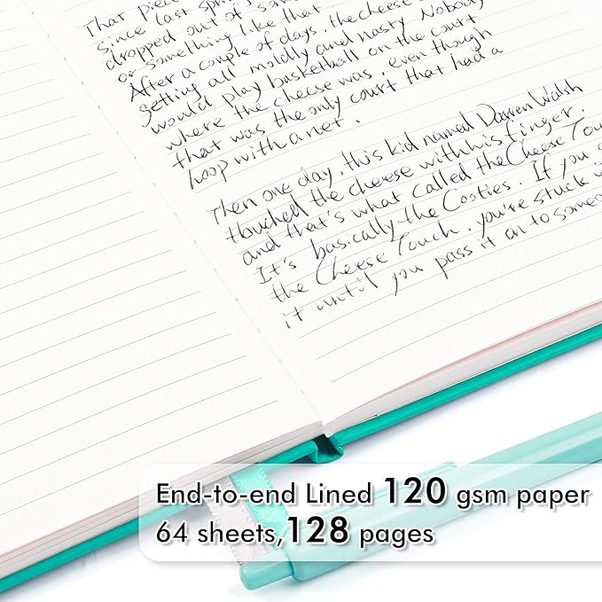 feela 3 Pack Notebooks Journals Bulk, Hardcover Notebook Classic Ruled Lined Journals with Pen Holder for Women Girls School Business Supplies, with 3 Black Pens, 120 GSM, 5.1”x8.3”, A5, Aqua