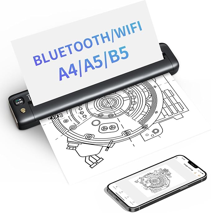 Rongta Portable Printers Wireless for Travel, WiFi & Bluetooth Mobile Printer, Thermal Inkless Printer for School/Office/Home Use, Compatible with Android,iOS & Laptop (Gray)