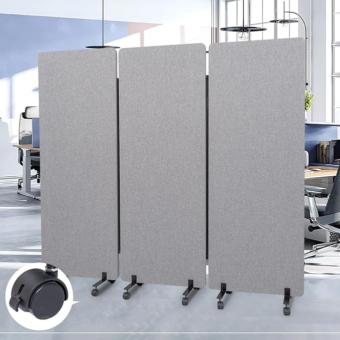 Sound Proof Dividers w/Wheels, Portable Office Wall Divider for Room Partition, Soundproof Room Divider Privacy Panel Partition Cubicle Wall Rolling Temporary Wall for Office