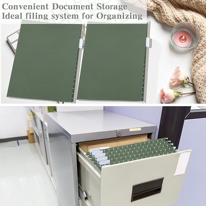 gisgfim 15 Pack Reinforced 11x17 Hanging File Folders 1/5 Cut Heavy Duty Hanging File Folders with Plastic Tabs & Label Cards Expanding Hangers File Organizer for Drawing Engineering Document (Green)