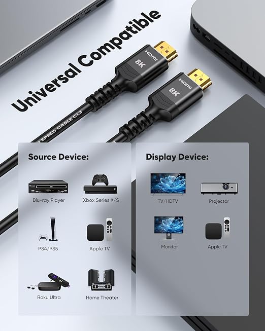 Highwings 10K 8K HDMI Cable 8FT, 4K@120Hz 144Hz HDMI 2.1 Cord Ultra High Speed - Image 7