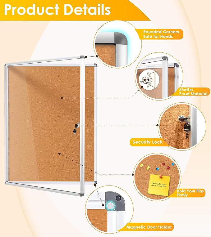 SWANCROWN Enclose Bulletin Board Tamper-Proof Dispaly Case School Office Cork Noticeboards for Information Photo, 38x28inch (9xA4)