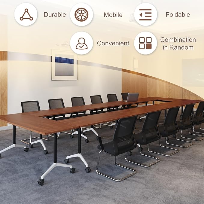 Folding Conference Room Table, Modern Conference Tables with Wheels, Large Rectangular Mobile Training Tables for Office Classroom, Foldable Modular Boardroom Seminar Table (2pack L47.2in)