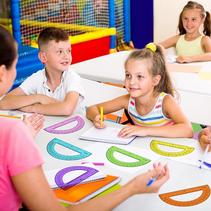 EBOOT 24 Pack Plastic Protractors Math Protractor 180 Degrees 6 Inch (Multi Colors)