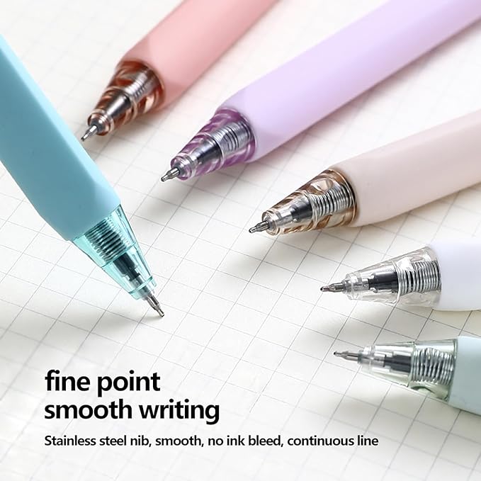 HeTaoCat Retractable Gel Pens, 6 Pastel Exterior Colors, 0.5mm Fine Point, Quick Drying, Writing Drawing, Black ink gel pens, Box of 6 Pens (6)