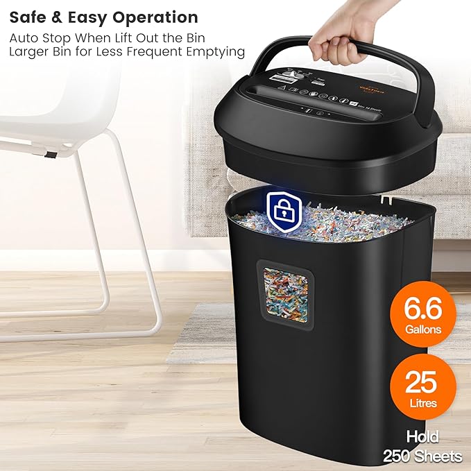 Paper Shredder 58dB 14-Sheet Cross-Cut Shredder with US Patented Cutter Shreds Card/CD, Heavy Duty Paper Shredding Machine for Home Office with Auto Jam Proof,6.6-Gallon Bin