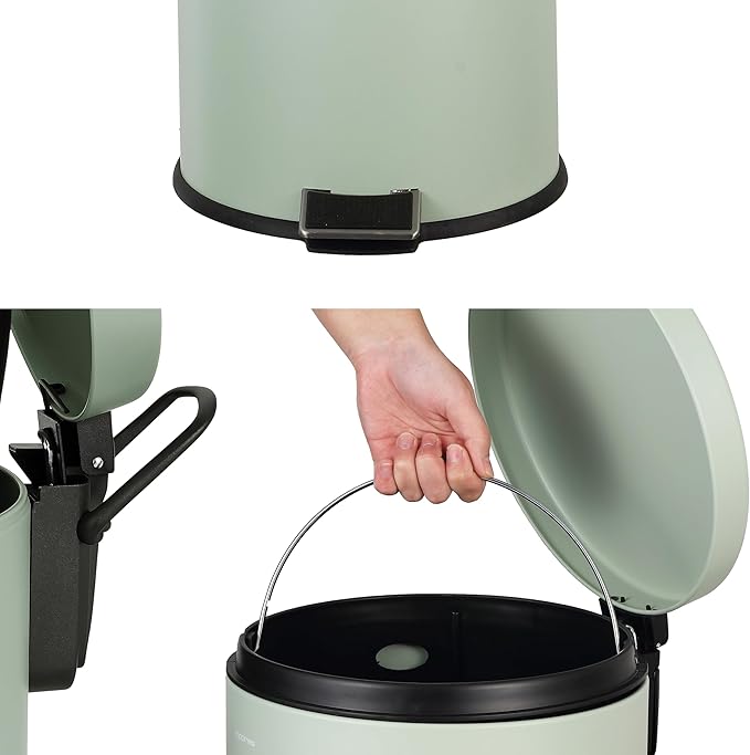 happimess HPM1000C Oscar 8-Gallon Step-Open Trash Can with Free Mini Trash Can, Modern, Fingerprint Proof for Home, Kitchen, Office, Large:7.9 Gallon Small:1.3 Gallon, Pistachio Gelato