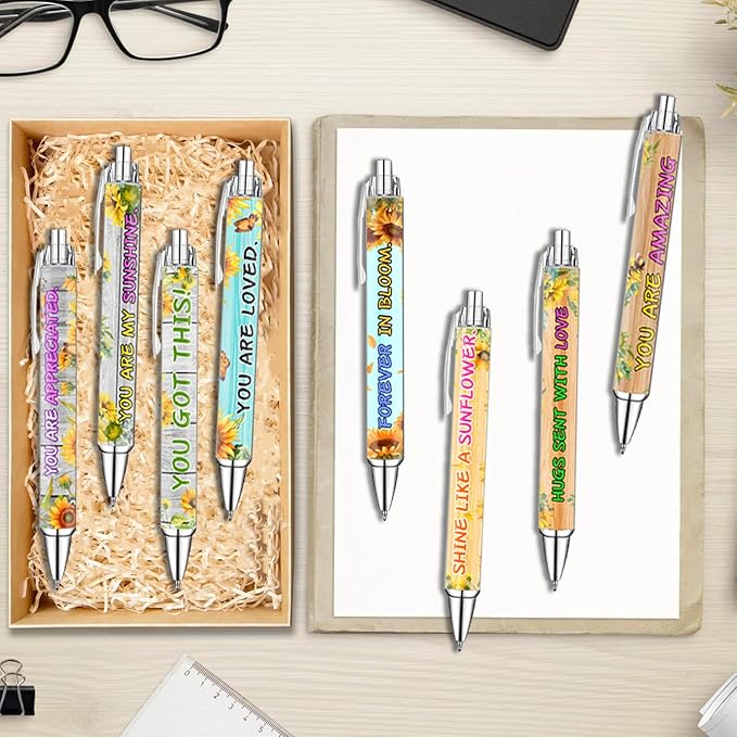 Idealmuzik Sunflower Pens Set – Bright Sunshine -Themed Ballpoint Pens for Girls, Teachers, and Flower Lovers – Smooth Writing Stationery for School, Office, or Journaling – Gift for Women