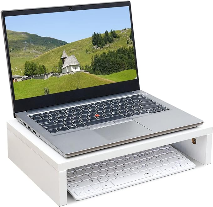 TEAMIX 14.2 inch White Monitor Stand Riser, Wood Monitor Riser with Storage for Desk Small Monitor Stand TV/Screen/PC/Laptop Riser Computer Stand Desktop Shelf (White-14.2 inch)