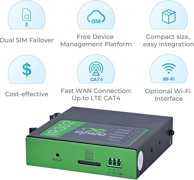 InHand Networks IR302 Industrial IoT LTE 4G VPN Router, LTE Cat 1+ Wi-Fi - Image 6