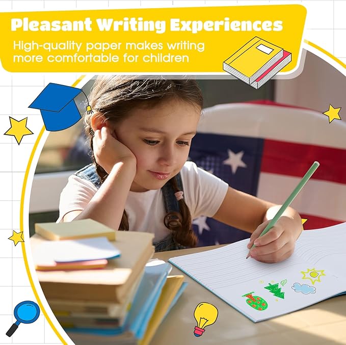 Henoyso 12 Pcs 120 Pages Primary Composition Notebooks K-2 9 3/4 x 7 1/2 Inch Journals Primary Journals Blank Books for Kids to Write Stories Kindergarten (Light Color)