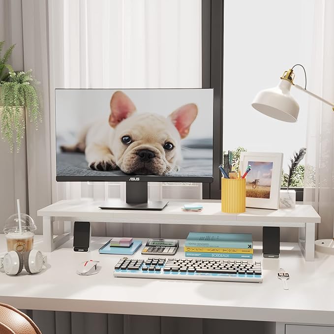 Dual Monitor Stand Riser, 39Inch Large Monitor Stands for 2 Monitors, Computer Monitor Stand, Wooden Desktop Oraganizer Shelf for Office Desk Computer,Laptop,TV