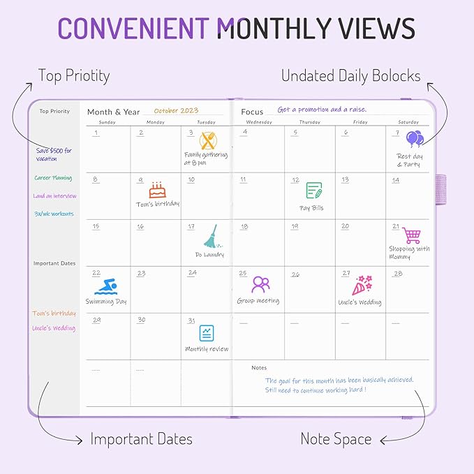 Undated Weekly Planner for 2025, Forvencer Simplified Weekly & Monthly Calendar Planner, Cute Daily Organizer Notebook, Agenda Journal to Track Goals & Tasks, Start Anytime, A5 Size, Brown Leaf