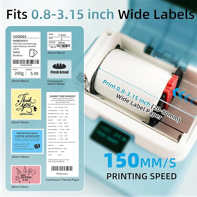 ORGSTA Label Maker Machine with Tape, T003 Thermal Label Maker, 3.15 Inch Bluetooth Label Printer Compatible with Phone & PC, Sticker Printer Barcode Thermal Maker for Small Business, Home, School