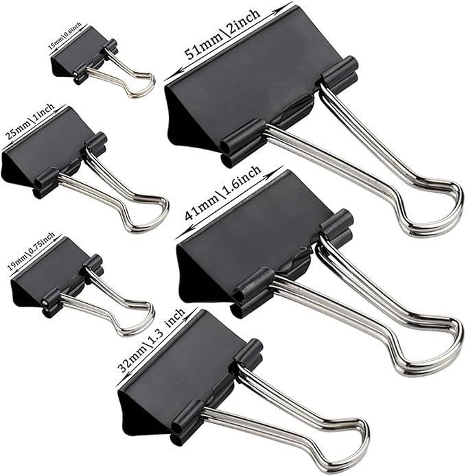 208 Pack Binder Clips Paper Clamps Assorted Size (Black) with Box, Jumbo, Large, Medium, Small, Mini and Micro,6 Sizes for Office, School and Home