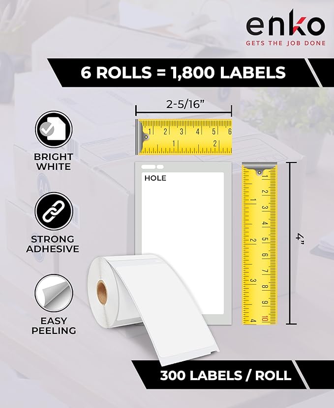enKo (6 Rolls, 1,800 Labels) Address, Shipping & Barcode Labels 30256 (2-5/16 x 4") Compatible for Dymo LabelWriter