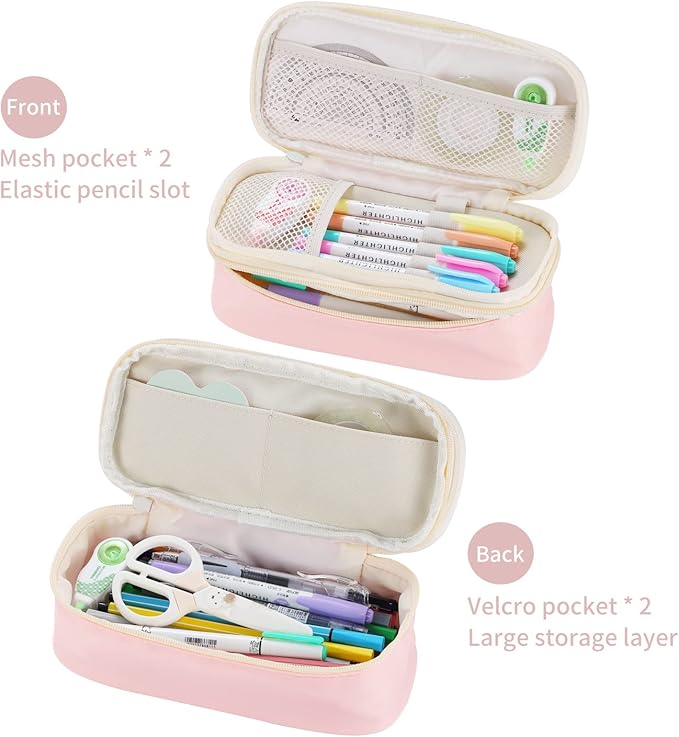 Dugio Big Pencil Case for Girls Organizer Pencil Bag with Zipper Pencil Pouch for School Teens Kids Aesthetic Large Pencil Pouch Pink