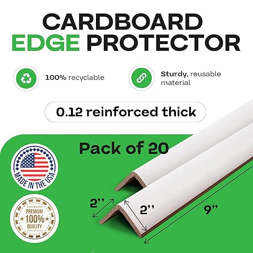 IDL Packaging 2” x 2” x 9” Cardboard Edge Protector (Pack of 20) - Corner Protectors for Shipping, Storage, & Moving – Reinforced Corner Guard Protection for Pallets, Wall Corners, & Furniture