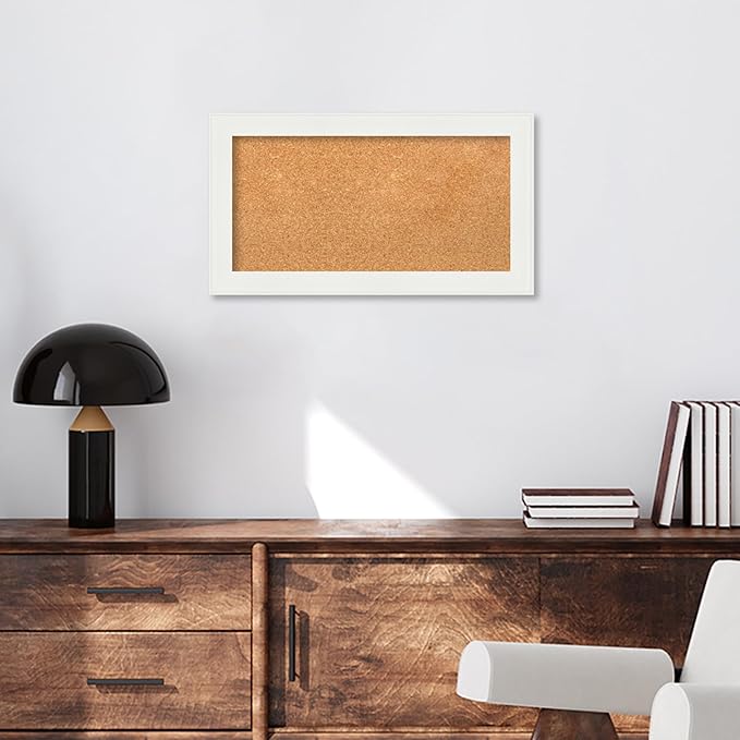 Amanti Art Natural Cork Board for Wall, 15x27 Vision Board with White Frame, Small Corkboard Office Decor for Home Organization, Casual Corkboard Pinboard to Display Items for Home Organization in