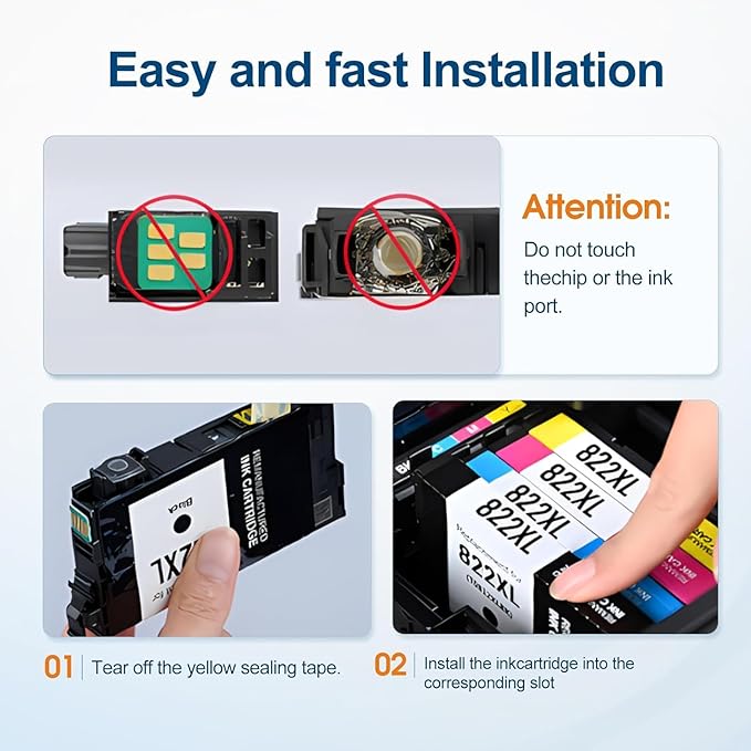 822XL Ink Cartridges Combo Pack Remanufactured Replacement for Epson 822XL Ink Cartridges 822XL Work for Epson WF-3820 Printer WF-4820 WF-4830 WF-4833 WF-3823 WF-4834 (5 Pack)