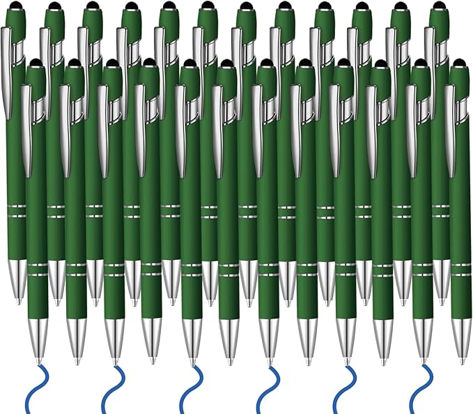 24 Pcs Blue Ink Ballpoint Pen with Stylus Tip 2 in 1 Ballpoint Pen 1.0 mm Blue Ink Metal Stylus Pen for Touch Screens Coworkers, Family, Colleagues, Office (Dark Green)