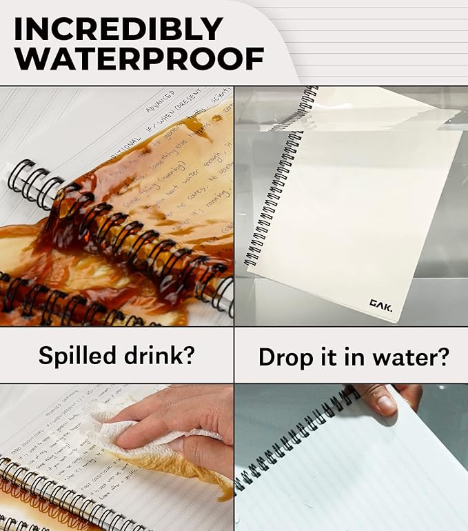 GAK. Stone Paper Waterproof Sheet Spiral Notebook (M Size) – 5.8”x8.3”, 50 sheets, Stone Paper Notebook Journal Note Taking Waterproof Notepad College Ruled Paper Black Notebook Aesthetic School