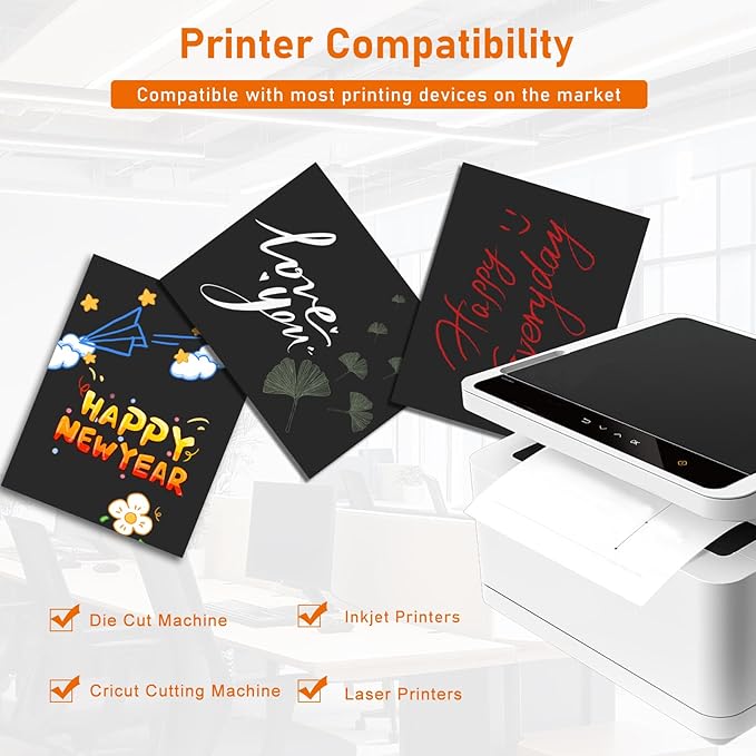 100 Sheets Black Cardstock 8.5 x 11 Certificate Paper, 92lb Heavyweight Printer Paper Card Stock for Invitatins, Crafting, Memus, DIY Making Cards, School Scrapbooking, Graduations