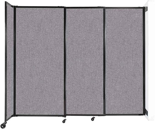 Wall-Mounted Sliding StraightWall Room Divider | Adjustable Widths | Locking Wheels | Room Separator | Up to 7'2" Wide x 6' Tall Cloud Gray Fabric Panels