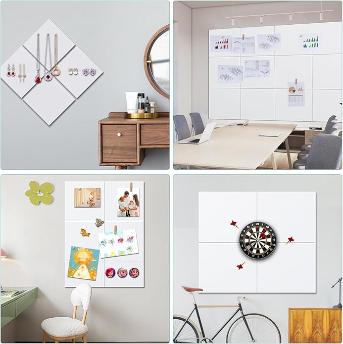 Cork Board for Walls 48" x 36" - White Bulletin Board - 12 Pack Felt Wall Tiles with Safe Removable Adhesive Tabs - Large Corkboard for Office Classroom Home Decor - Snow White