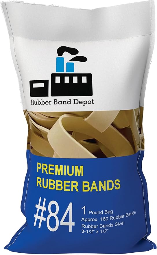 3-1/2" x 1/2'' - Size #84 - Rubber Band Depot - Wide Bands - Everyday Rubber Bands, Business Bands - Approximately 160 Per Bag - 1 Pound Bag