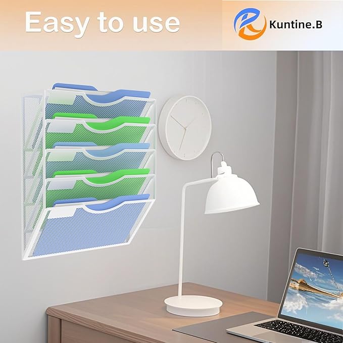 Kuntine.B Wall File Organizer Office Hanging Magazine Holder Wall File Organizer for Office Home (White, 5 Tier)