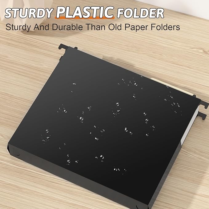 Plastic Extra Capacity Hanging File Folder Letter Size, 12 Pack Reinforced Hang Folders,Heavy Duty 2 Inch Expansion,Expandable Hanging Folders,Hanging Organizer Designed for Bulky Files (Black)