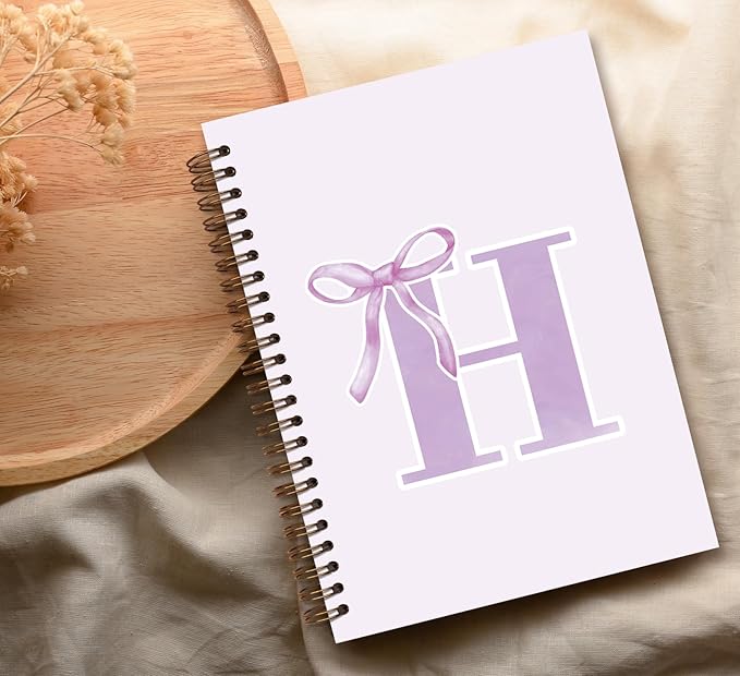 foedor Coquette Trendy Preppy Purple Bow Spiral Notebook,Initial H Journal Personalized Teen Girl Gifts,Monogrammed Gifts for Women Teen Girl,College Ruled Hardcover Spiral Notebook(purple)
