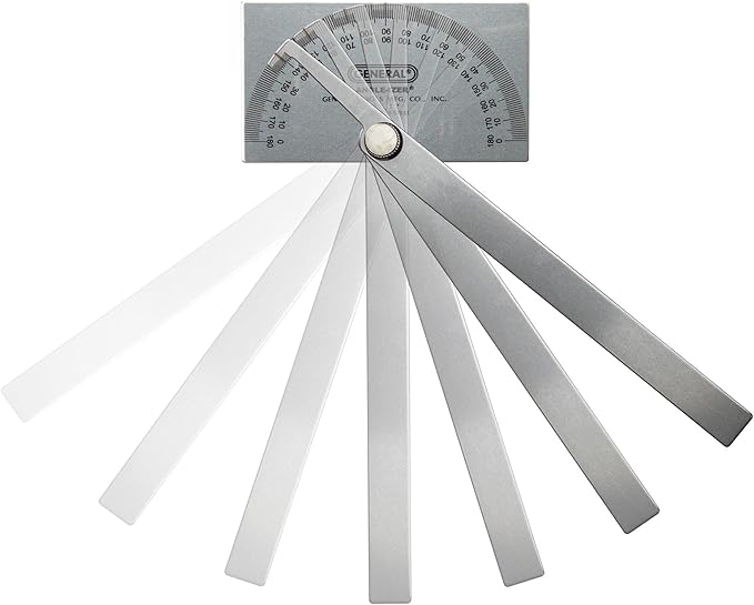 General Tools Angle Protractor #17 Stainless Steel Square Head + General Tools 88CM Tungsten Carbide Scribe and Magnet, Copper, Replaceable Tip