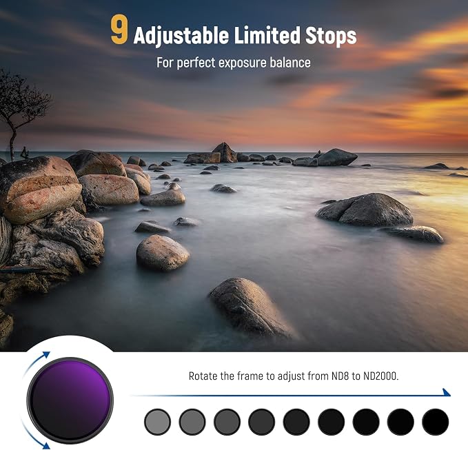 NEEWER 49mm Variable ND Filter, True Color & Hard Stop, 3-11 Stops Adjustable - Image 2