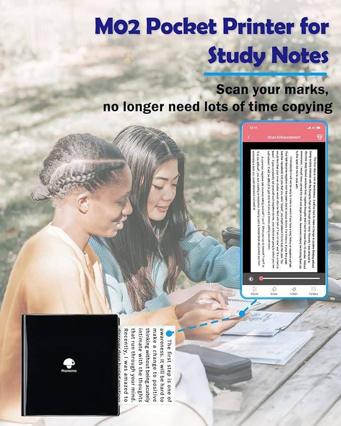 Phomemo Mini Sticker Printer- Mini Printer Sticker Maker Machine M02, Print Pods Suitable for Creative DIY, Diaries, Photos, Study Notes, Portable Thermal Inkless Label Maker for Home/Travel, Black