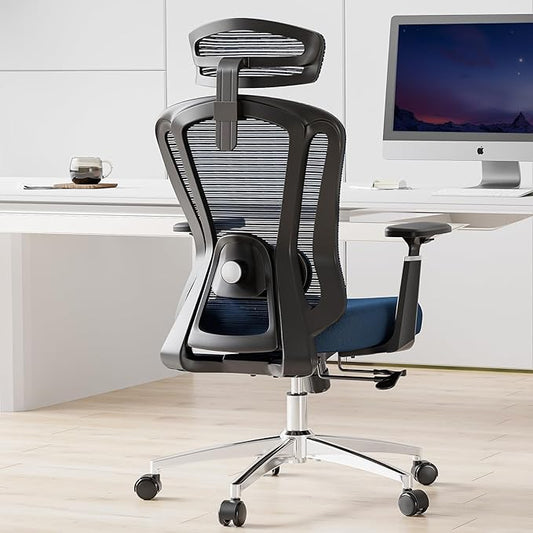 Farini Office Chair Ergonomic Desk Chair, High Back Computer Chair with Wheels, Home Sutdy Chair for Heavy People, Office Chair Adjustable Seat Depth, 3D Armrests and Adjustable Headrest, Blue