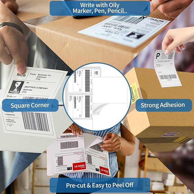 Half Sheet Shipping Labels - 1000 Counts, 8.5” x 5.5” Self Adhesive Shipping Label White Internet Mailing Labels 2 Per Page, Laser & Inkjet Printer Compatible [500 Sheets 8.5” x 11”]