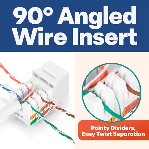 Everest 90° Angled RJ45 Cat6 Keystone Jacks 10-Pack in White - Image 3