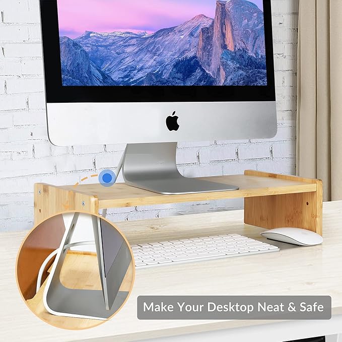 KINLINK Solid Wood Monitor Stand Riser, Monitor Riser with 2 Adjustable Height, 15.8 inch Computer Riser for Computer, iMac, PC, Printer, Computer Monitor Stand for Home & Office, Natural