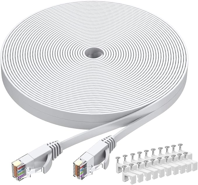 BUSOHE Cat6 Ethernet Cable 50 FT White, Cat-6 Flat RJ45 Computer Internet LAN by BUSOHE