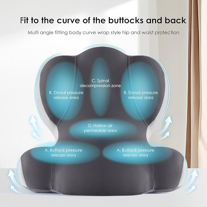 FLORICH Memory Foam Truck Seat Cushion with Adjustable Strap,Seat Cushion and Lumbar Support Pillow for Car Office Chair, Ergonomic Back Support & Sciatica Relief for Long Drives(Grey)