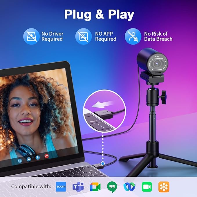 EMEET S600 4K Webcam with Tripod for Streaming - Sony 1/2.5'' Sensor, PDAF Autofocus, 1080P@60FPS, 2 Noise Reduction Mics, Built-in Privacy Cover, 73° FOV, Streaming Webcam for Product/Game/Beauty