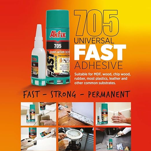 Akfix 705 Fast Adhesive CA Glue (3x0.7 oz.) with Activator (3x3.38 fl.oz.) - Cyanoacrylate Glue, CA Glue with Activator, CA Glue for Woodworking, Crazy Glue for Crafts, Hobbies and DIY- 3 Pack