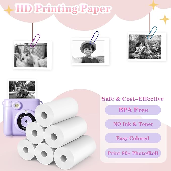 16 Rolls Kids Camera Instant Print Refill Paper Set, Phetium HD Printing - Image 3