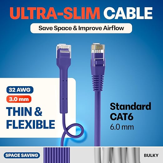 Everest Ultra Slim Cat6a Ethernet Patch Cables 0.5ft Purple - Image 4