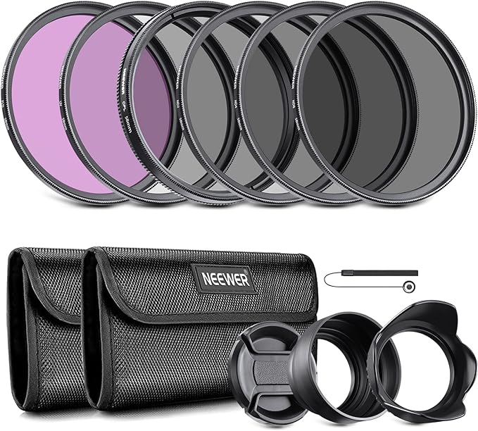NEEWER 58mm ND Lens Filter Kit: UV, Lens Hood and Lens Cap Compatible by Neewer