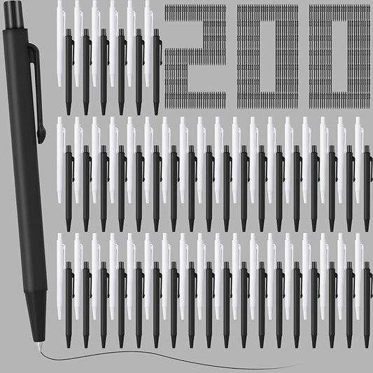 Geyoga 200 Pcs 4'' Mini Black Pens Bulk 0.7 mm Fine Point Small Retractable Ballpoint Pens with Clip for Notebook School Office(Black and White)
