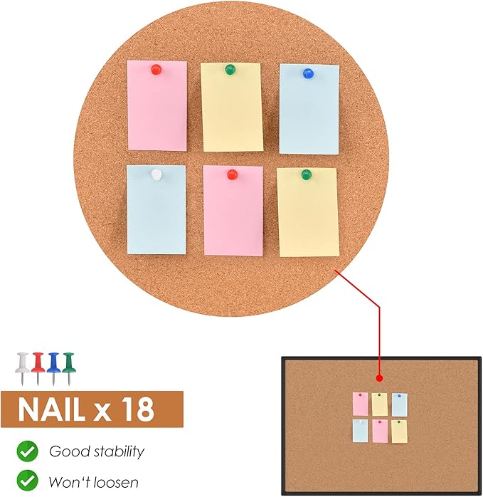 Board2by Bulletin Board 48 x 36, Black Aluminium Framed 4x3 Corkboard , Large Wall Mounted Notice Board with 18 Push Pins for School, Home & Office