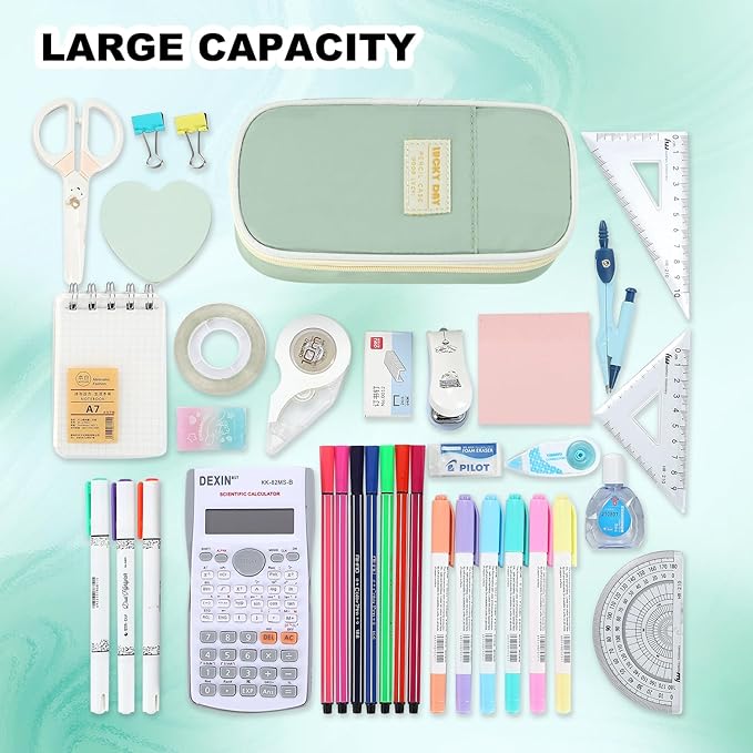 Pencil Case for Girls Kids Teens Adults Big Pencil Bag with Zipper Big Pen Pouch Large Stationery Pen Case Organizer for School Green
